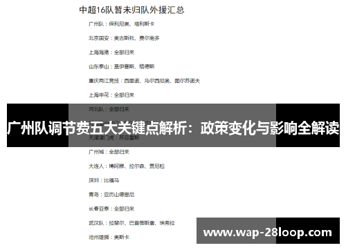 广州队调节费五大关键点解析：政策变化与影响全解读